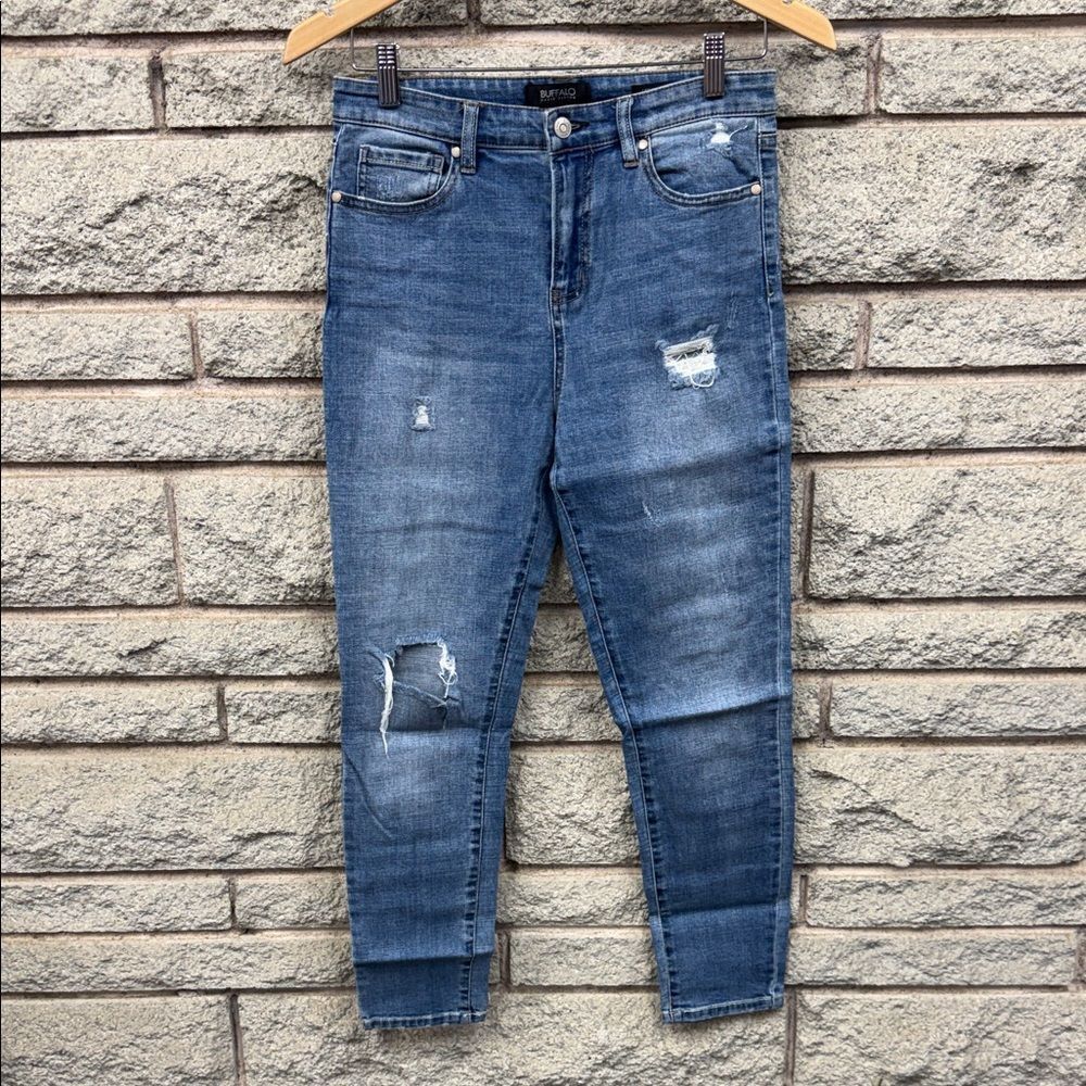 Buffalo David Bitton Distressed Mid-Blue Skinny Jeans